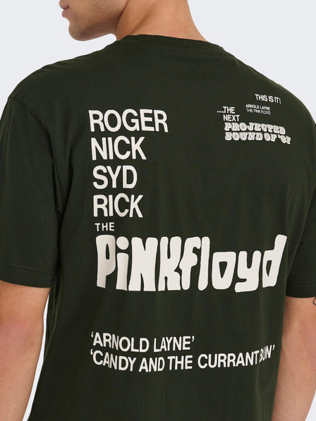 ONLY & SONS Tmavě zelené pánské tričko s krátkým rukávem ONLY & SONS Pink Floyd
