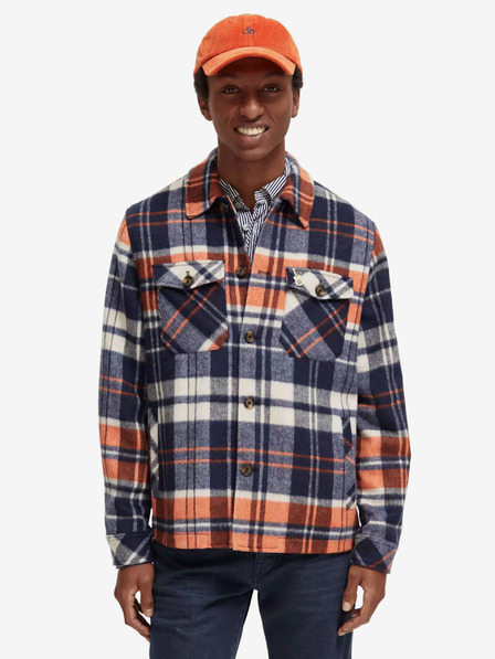 Scotch & Soda Modrá pánská košilová lehká bunda s příměsí vlny Scotch & Soda