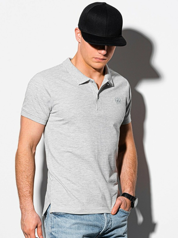 Ombre Clothing Světle šedé pánské basic polo tričko Ombre Clothing