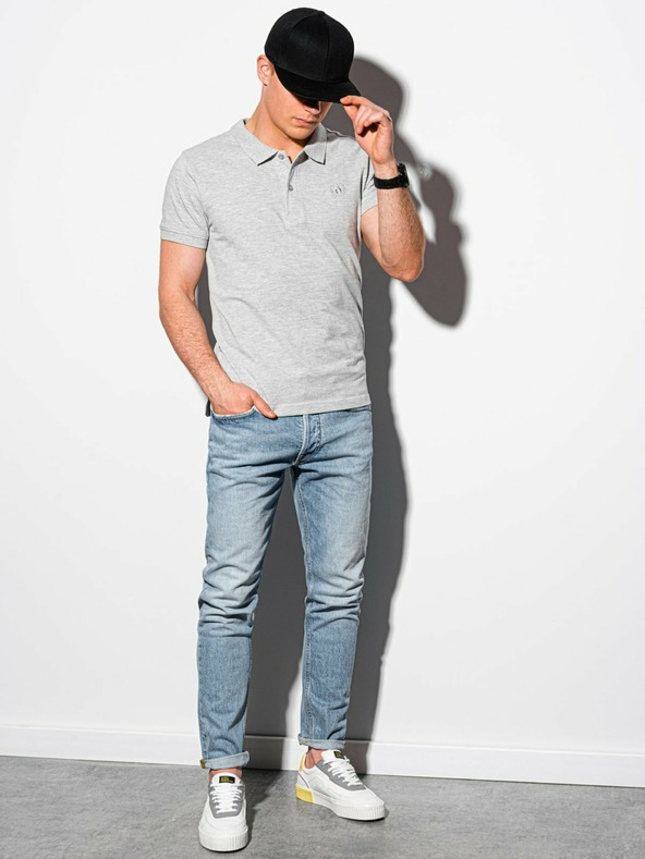 Ombre Clothing Světle šedé pánské basic polo tričko Ombre Clothing