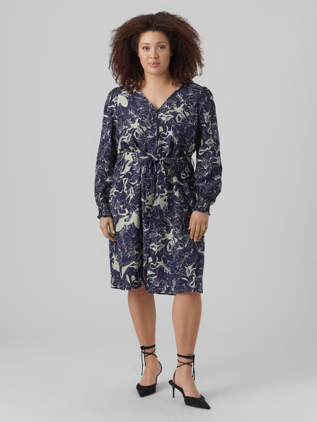 Vero Moda Curve Tmavě modré dámské vzorované košilové šaty VERO MODA Abbi