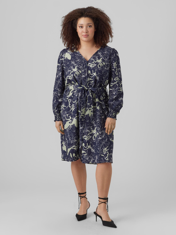 Vero Moda Curve Tmavě modré dámské vzorované košilové šaty VERO MODA Abbi