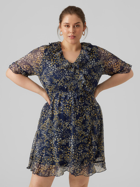Vero Moda Curve Tmavě modré dámské vzorované šaty VERO MODA CURVE Dora