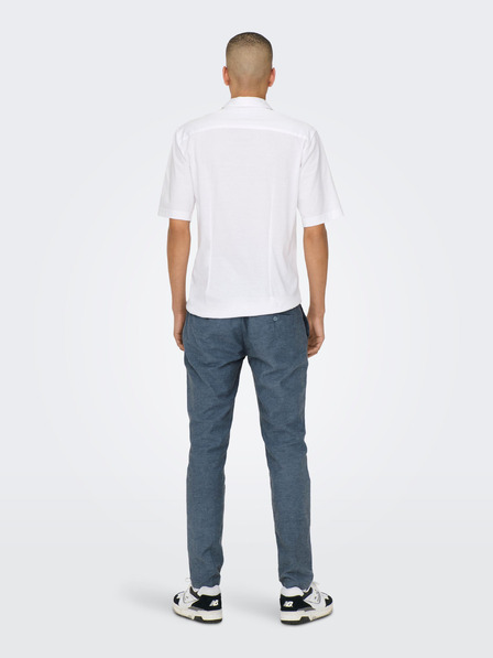 ONLY & SONS Modré pánské chino kalhoty s příměsí lnu ONLY & SONS Mark