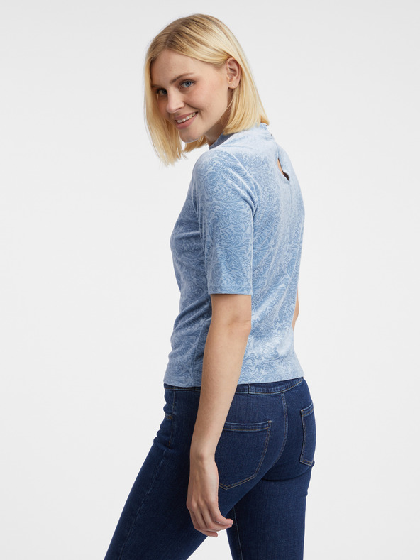 Orsay Světle modrý dámský vzorovaný sametový top ORSAY