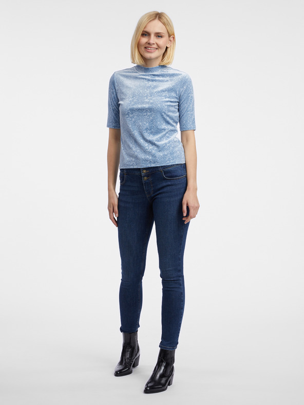 Orsay Světle modrý dámský vzorovaný sametový top ORSAY