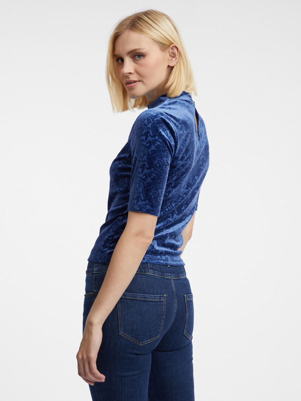 Orsay Tmavě modrý dámský vzorovaný sametový top ORSAY