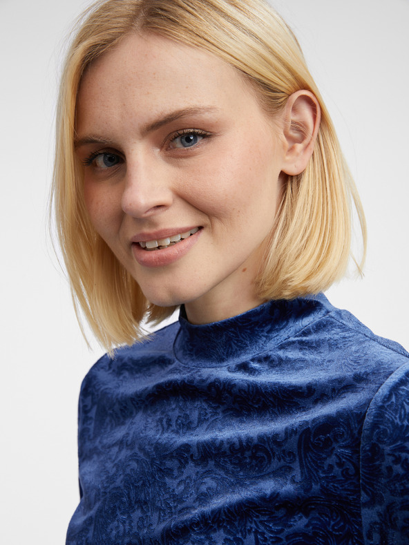 Orsay Tmavě modrý dámský vzorovaný sametový top ORSAY