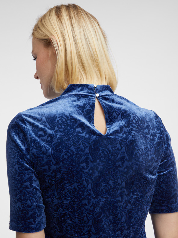 Orsay Tmavě modrý dámský vzorovaný sametový top ORSAY