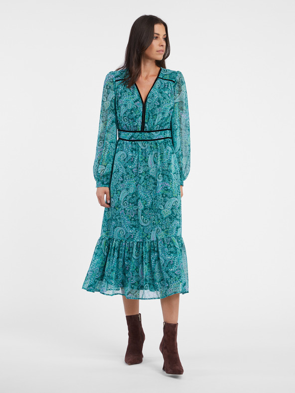 Orsay Tyrkysové dámské vzorované midišaty ORSAY