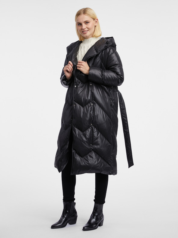 Orsay Černý dámský péřový kabát ORSAY