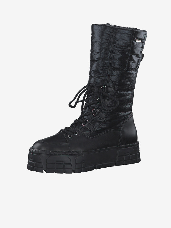 Tamaris Černé dámské kozačky s pravým kožíškem Tamaris