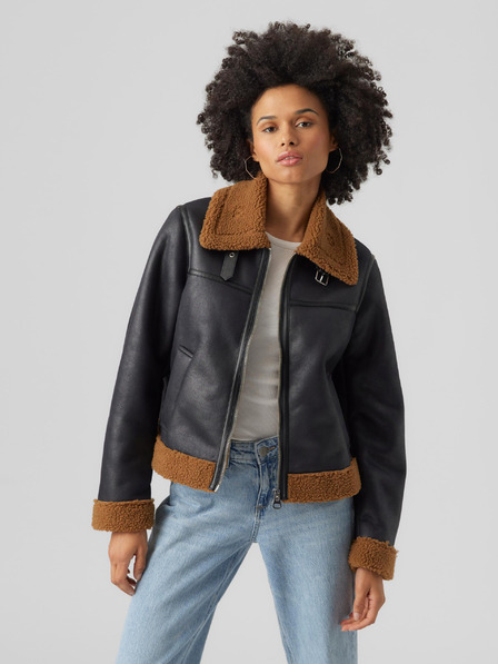 Vero Moda Hnědo-černá dámská koženková bunda VERO MODA Manhattan