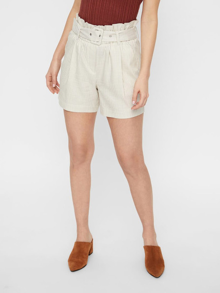 Vero Moda Béžové pruhované kraťasy s vysokým pasem VERO MODA Gally