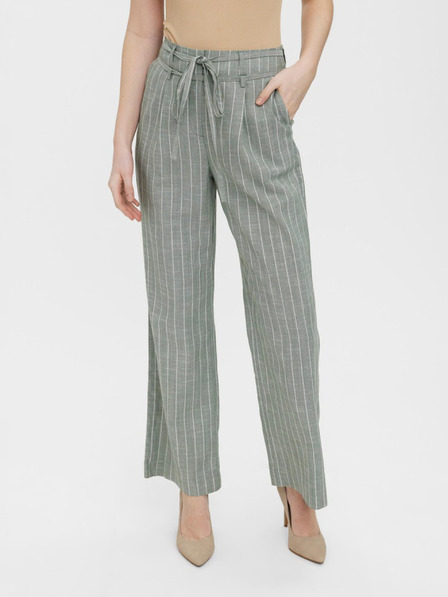 Vero Moda Světle zelené pruhované široké kalhoty VERO MODA Serena