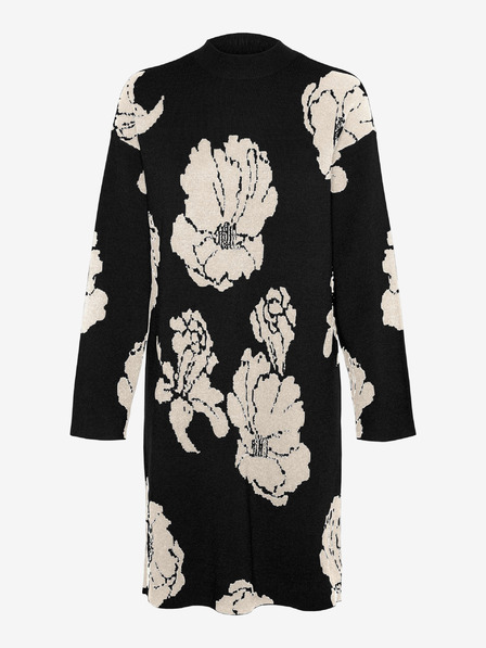 Vero Moda Bílo-černé dámské květované svetrové šaty VERO MODA Flora