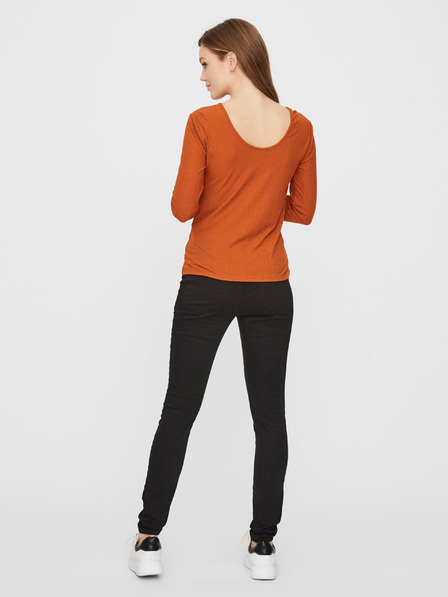 Vero Moda Hnědé žebrované tričko VERO MODA Ketti