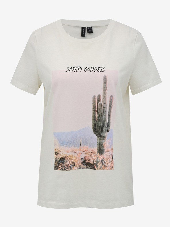 Vero Moda Bílé tričko s potiskem VERO MODA Desert