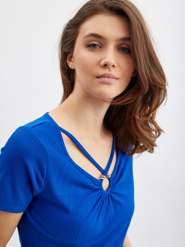 Orsay Modré dámské tričko s ozdobným detailem ORSAY