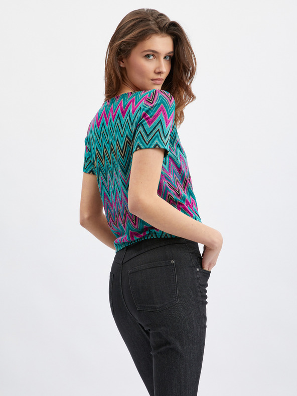 Orsay Růžovo-zelené dámské vzorované tričko ORSAY