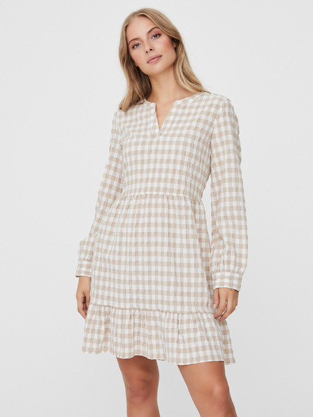 Vero Moda Bílo-béžové kostkované šaty VERO MODA Kimi
