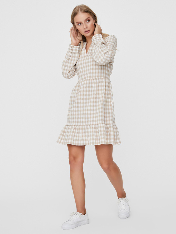 Vero Moda Bílo-béžové kostkované šaty VERO MODA Kimi