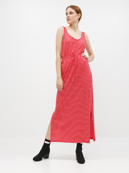 Vero Moda Červené pruhované basic maxišaty s knoflíky a rozparky VERO MODA Daina
