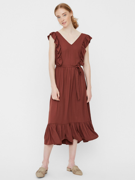 Vero Moda Hnědé  midišaty VERO MODA Odette
