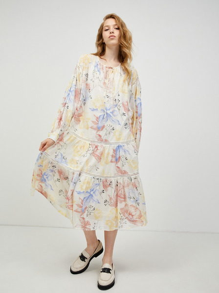 Vero Moda Krémové květované midišaty VERO MODA Sally