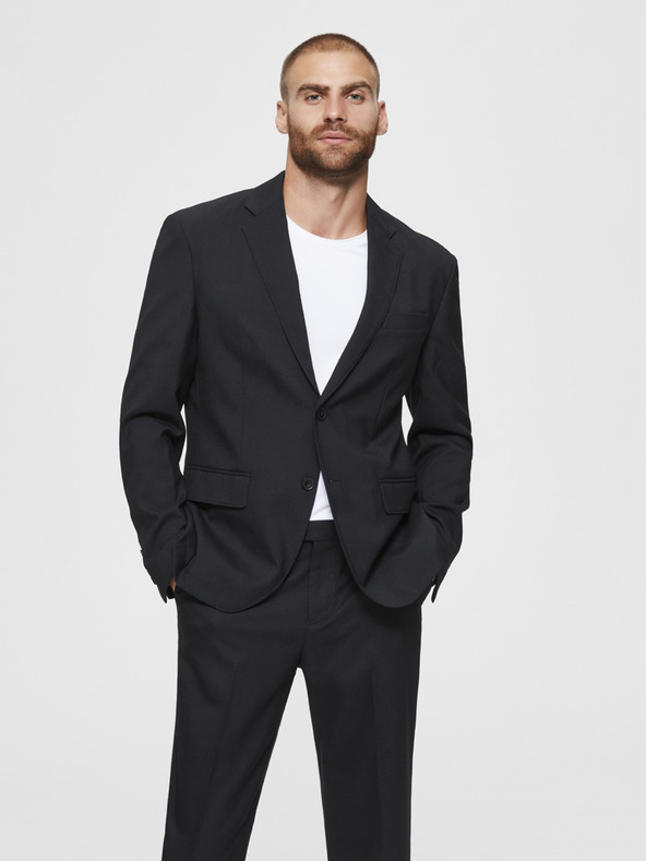 SELECTED Černé sako s příměsí vlny Selected Homme Stock