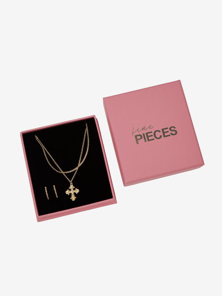 Pieces Sada dámských náušnic a náhrdelníku ve zlaté barvě Pieces Mana