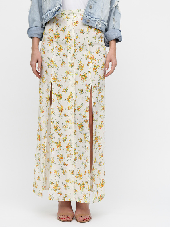 Miss Selfridge Krémová květovaná maxi sukně s rozparky Miss Selfridge