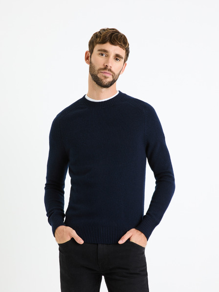 Celio Tmavě modrý pánský basic svetr Celio Cevlna