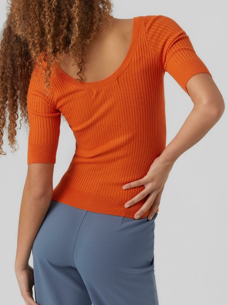 Vero Moda Oranžové dámské žebrované basic tričko VERO MODA Estela