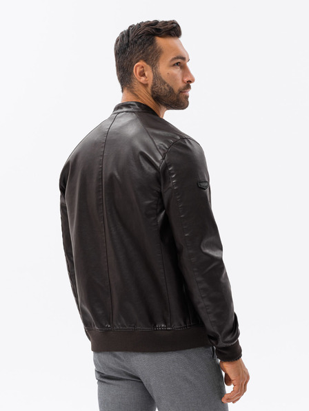 Ombre Clothing Tmavě hnědá pánská koženková bunda Ombre Clothing