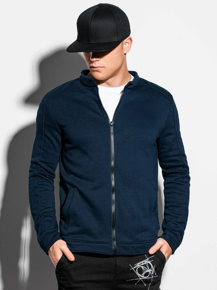 Ombre Clothing Pánská mikina na zip bez kapuce B1071 - námořnická