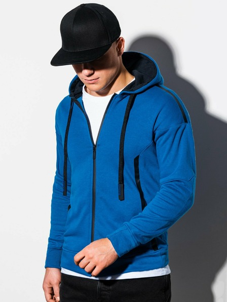 Ombre Clothing Modrá pánská mikina na zip s kapucí Ombre Clothing B1076