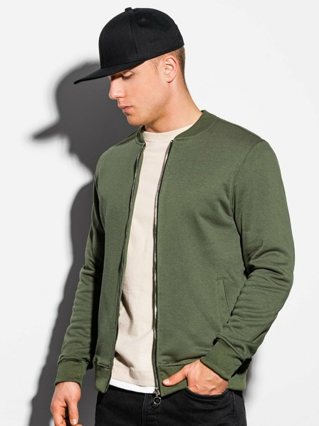 Ombre Clothing Tmavě zelená pánská mikina na zip bez kapuce Ombre Clothing B1077