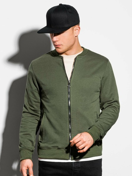 Ombre Clothing Tmavě zelená pánská mikina na zip bez kapuce Ombre Clothing B1077