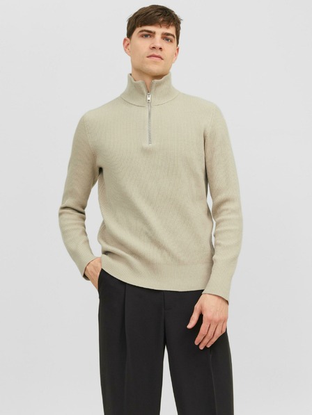 Jack & Jones Béžový pánský žebrovaný svetr Jack & Jones Perfect