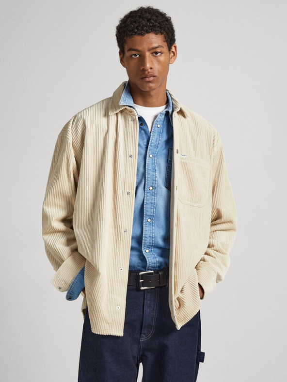 Pepe Jeans Krémová pánská manšestrová košile Pepe Jeans Devon Cord