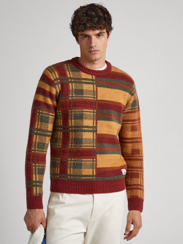 Pepe Jeans Cihlový pánský vzorovaný svetr Pepe Jeans Stenet