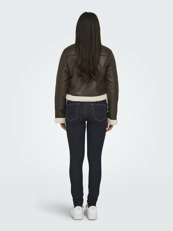 ONLY Tmavě hnědá dámská koženková bunda s umělým kožíškem ONLY Betty