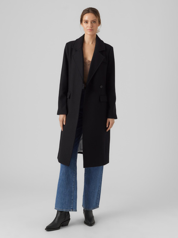 Vero Moda Černý dámský kabát s příměsí vlny VERO MODA Reno
