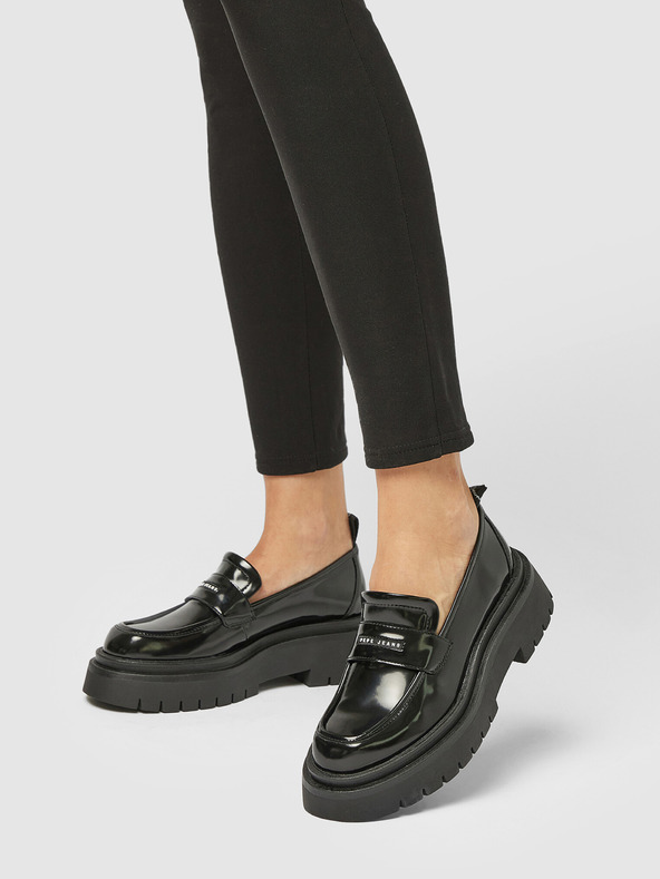 Pepe Jeans Černé dámské lesklé mokasíny Pepe Jeans Queen Oxford