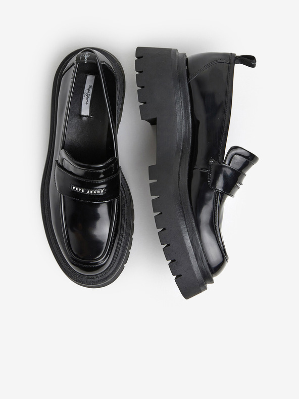 Pepe Jeans Černé dámské lesklé mokasíny Pepe Jeans Queen Oxford