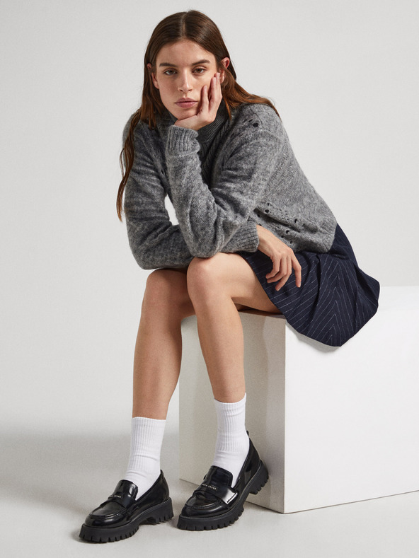 Pepe Jeans Černé dámské lesklé mokasíny Pepe Jeans Queen Oxford