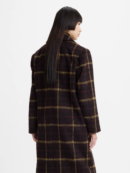 Levi's® Tmavě hnědý dámský kostkovaný kabát s příměsí vlny Levi's® Off Campus Wooly Coat
