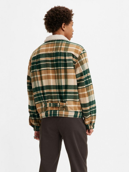 Levi's® Zeleno-hnědá pánská kostkovaná bunda s příměsí vlny Levi's® Type 1 Sherpa Trucker