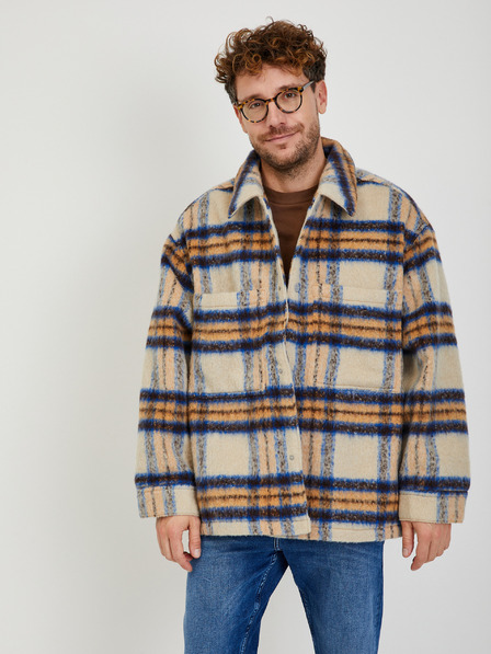 Levi's® Béžová pánská károvaná košilová bunda s příměsí vlny Levi's® Portola